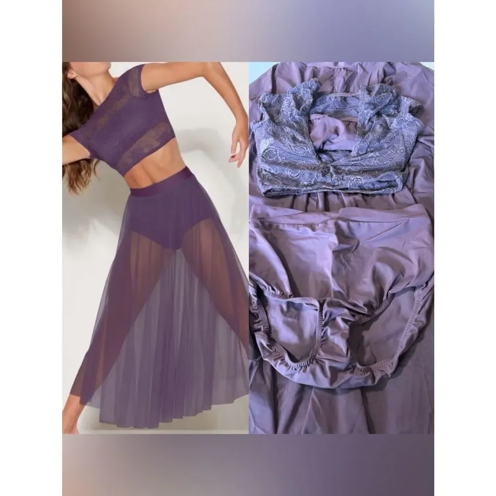 Kelle dance lyrical costume purple lace WILD IS THE WIND skirt top 4309 2895 MA